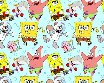 SpongeBob SquarePants Cotton Fabric By Half Yard | Soft SpongeBob Cartoon Print | 55" Wide | DIY Sewing, Quilting, Crafts