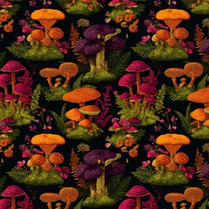 Moody Forest Mushroom Cotton Fabric By Half Yard |55&quot; Wide | DIY Sewing, Quilting, Crafts
