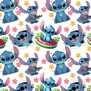 Summer Stitch Lilo 626 Cotton Fabric by half Yard | Soft Stitch Cartoon Druck | 145 cm breit | DIY Nähen, Quilten, Basteln