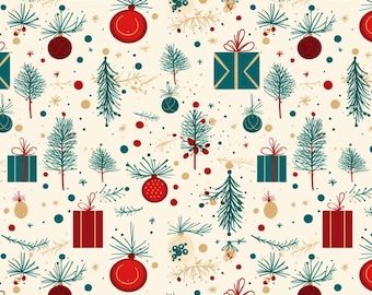 Retro Christmas bells with gifts Cotton Fabric By Half Yard |55" Wide | DIY Sewing, Quilting, Crafts