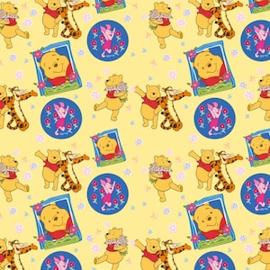 Winnie The Pooh Bear Cotton Fabric By Half Yard | Soft Disney Winnie Cartoon Print | 55&quot; Wide | DIY Sewing, Quilting, Crafts