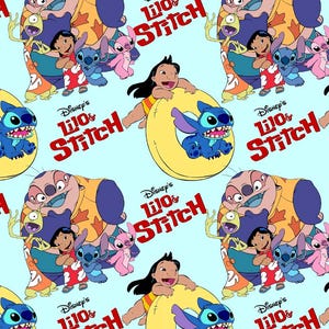 Disney Stil Lilo Stich Cartoon Baumwolle Stoff by half Yard | Soft Stitch Cartoon Druck | 145 cm breit | DIY Nähen, Quilten, Basteln