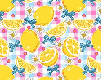 Checkered Lemon Bow Cotton Fabric By Half Yard| 55" Wide | DIY Sewing, Quilting, Crafts