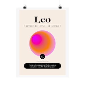 Leo Zodiac Matte Poster | Motivational Wall Art, Astrology Decor, Celestial Gift, Modern Home Decor, Horoscope Art