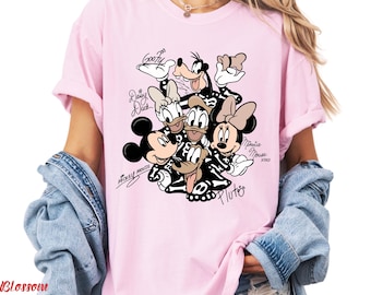 Retro Disney Characters Signatures Shirt, Mickey and Friends Tee