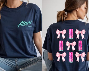 Alani Nu Pink Bow Shirt: Coquette Energy Drink Sweatshirt, Soda Lover Gift