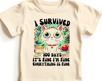 100 Days Of School Cat Shirt, 100 Days Of School Teacher T-shirt, I Survived 100 Days Sweatshirt, Teacher 100 Days  Shirt, Kids School Tee