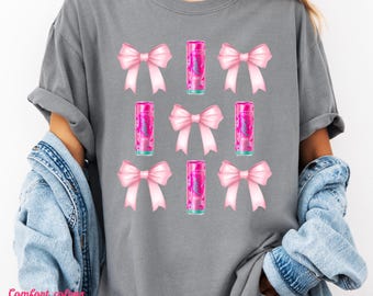 Alani Nu Pink Bow T-Shirt, Coquette Energy Drink Graphic Tee