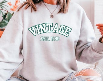 Vintage EST. 1986 Sweatshirt, 40th Birthday Crewneck