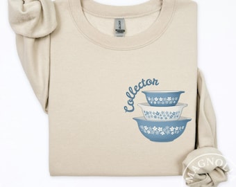 Vintage Pyrex Bowls Sweatshirt, Crazy Daisy, Retro Kitchen