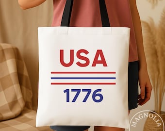 USA 1776 Patriotic Canvas Tote Bag, 4th of July
