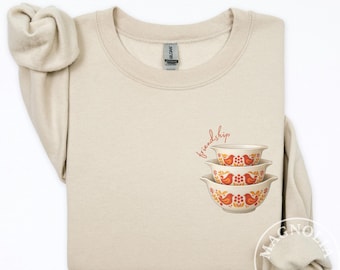 Vintage Pyrex Friendship Sweatshirt, Retro Folk Art Birds