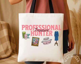 Bolsa de mano de cazador de tesoros profesional, humor retro de compras de segunda mano