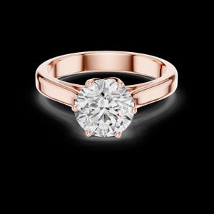 Classic Round Brilliant Diamond Solitaire Engagement Ring with Tapered White Gold Band and Six-Prong Elegant Setting