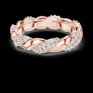 Geflochtener Weißgold Diamant Eternity Bandring, Twisted Pave Ehering, Einzigartiges Jubiläumsband, Stapeln Diamantring