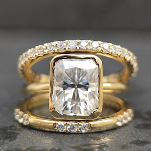3.5 CT Stylish Radiant Cut Moissanite Engagement Bridal Set Ring Wedding Band Promise Ring Set Wedding Gift Bridal Set Ring Gift For Her