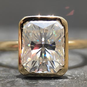 Bezel Set Radiant Engagement Ring 3.5 CT Radiant Cut Moissanite Ring 14K Gold Wedding Ring Radiant Solitaire Diamond Ring Anniversary Ring
