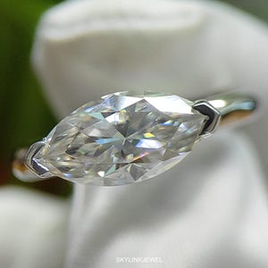2.5 CT East West Marquise Cut Moissanite Engagement Ring, 14K Solitaire Solid Gold Ring, Half Bezel Set Ring, Promise Ring For Women