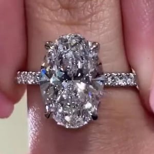3.0CT Classic Oval Moissanite Ring, Oval Cut Solitaire Diamond Ring, Gorgeous White Gold Ring Hidden Halo Anniversary Ring For Women