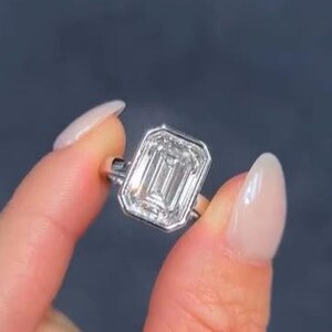 4.0CT Emerald Cut Solitaire Bezel Ring Emerald Bezel Engagement Ring 14K Gold Emerald Cut Bezel Wedding Ring Moissanite Diamond Ring For Her