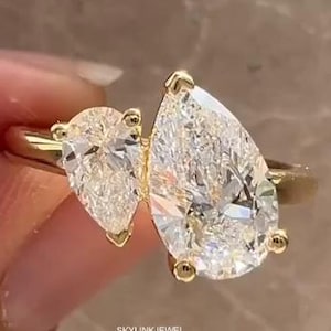 Toi et Moi Ring, Promise Ring, Engagement Ring, Two Stone Pear Cut Diamond Ring, Promise Ring, Wedding Ring, Anniversary Gift, Gift for Her