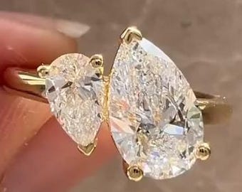 Toi et Moi Ring, Promise Ring, Engagement Ring, Two Stone Pear Cut Diamond Ring, Promise Ring, Wedding Ring, Anniversary Gift, Gift for Her