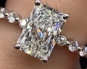 Radiant Cut Moissanite Engagement Ring, Unique Radiant Cut Wedding Ring, Anniversary Ring for Her, Moissanite Gift Ring For Women