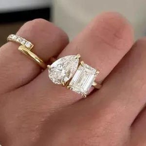 Toi et Moi Ring, Promise Ring, Engagement Ring, Moissanite Ring, Two Stone Ring, Solitaire Ring Wedding Ring, Anniversary Ring, Gift for Her