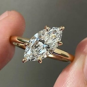 Glamorous Marquise Cut Moissanite Engagement Ring, Cathedral Setting Wedding Ring, Marquise Affordable Engagement Ring, Anniversary Ring