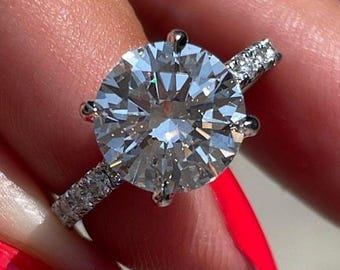 3 CT Moissanite Engagement Rings 14k Solid Gold Round Engagement Ring 4-Prong Solitaire Moissanite Ring Gold Promise Ring Anniversary Ring