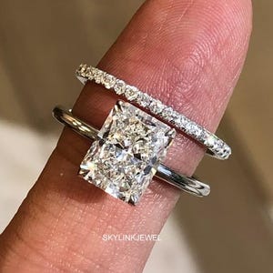 4.0 CT Radiant Cut Moissanite Ring With Full Eternity Matching Wedding Band, Hidden Halo Bridal Ring Set, Anniversary Gifts For Her