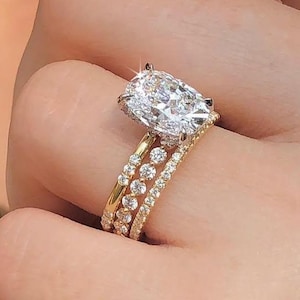 4 CT Elongated Cushion Cut Moissanite Trio Bridal Ring Set Engagement Ring Set 14K Yellow Gold Wedding Ring With Two Matching Band Ring Set