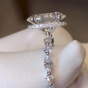 3 Carat Stylish Oval Cut Moissanite Engagament Ring, White Gold Ring With Side Marquise And Round Diamond Ring Oval Wedding Ring For Her