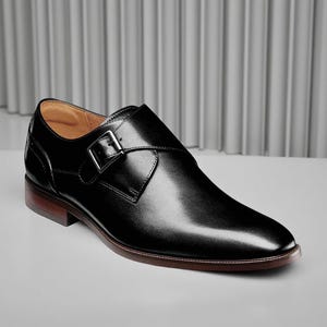 Black Monk Strap Oxford Shoes for Men Handmade Leather Formal