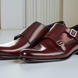 Men’s Double Monk Strap Shoes  Handmade Leather Dress Shoes Luxury Formal