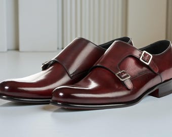 Men’s Double Monk Strap Shoes  Handmade Leather Dress Shoes Luxury Formal