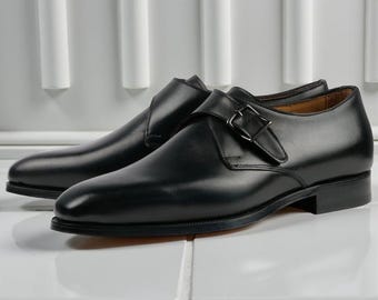 Black Monk Strap Oxford Shoes for Men Handmade Leather Formal