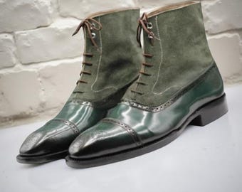 Grüne Patina Balmoral Boots Herren Leder handgefertigte Cap Toe Dress Ankle Boots Luxus