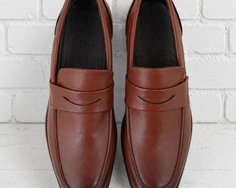 Luxus Braun Leder Penny Loafers Männer Handgefertigte Elegante Formelle Büro Hochzeit Kleid Schuhe