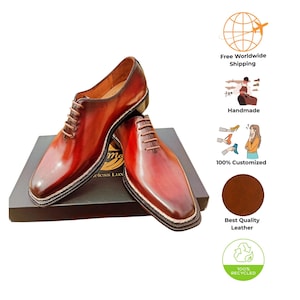 Handmade Whole cut Leather Shoes | Goodyear Welted Men&#39;s Dress Shoes | Italian Custom Formal Oxfords | Luxury Gift for Him