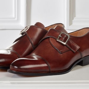 Herren Braun Single Monk Strap Schuhe Handmade Lederkleid Classic Monk