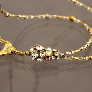 Gold ID Badge lanyard, gold badge necklace, gold and crystal ID badge holder, badge ID necklace,
