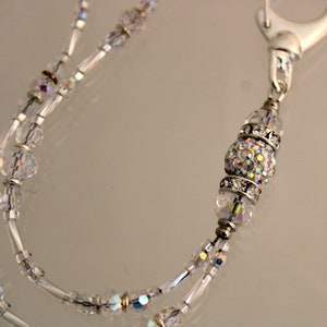 Crystal Badge Lanyard: Polymer Bead ID Holder, AB Crystals