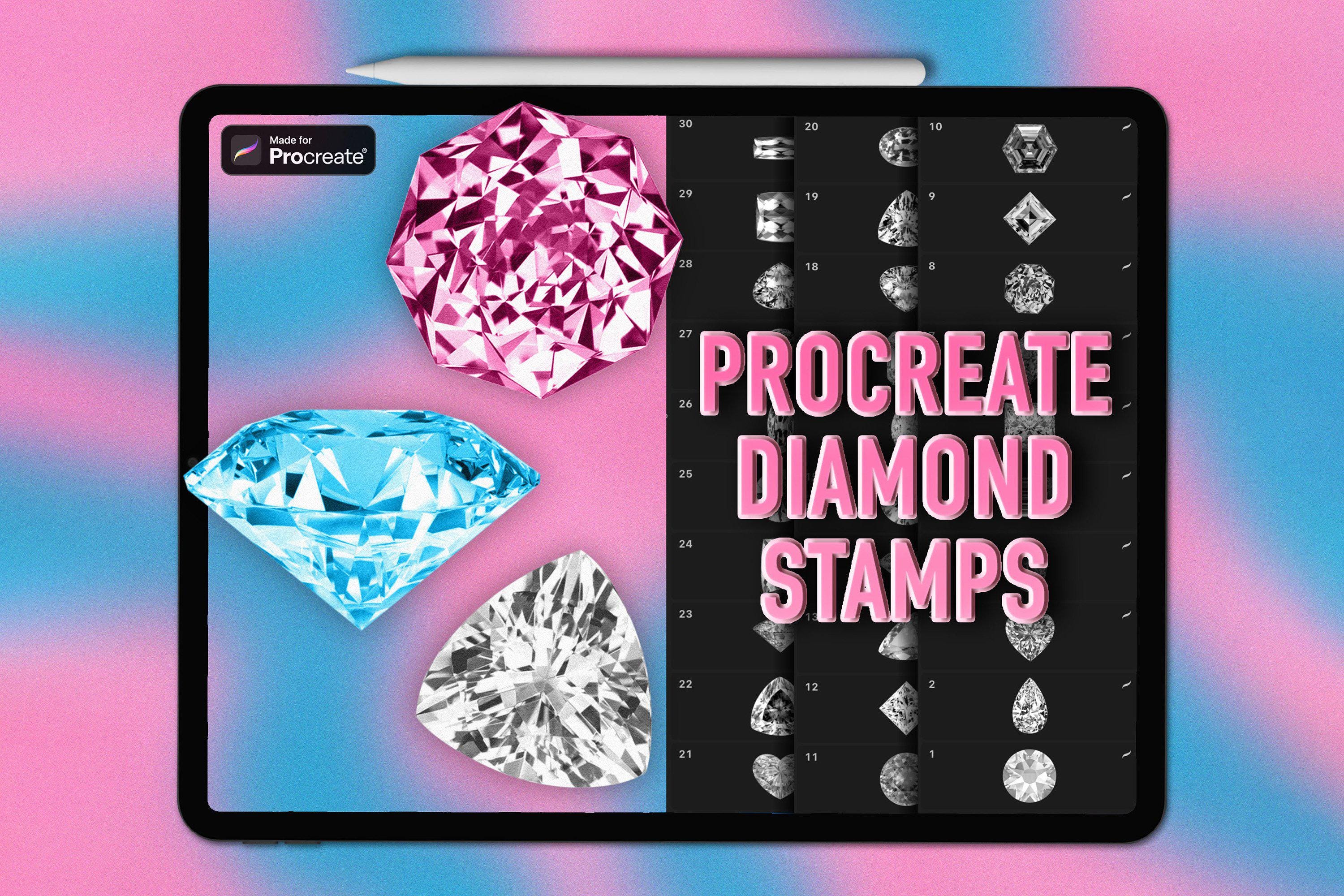 Stamps de diamante para Procreate | 30+ pinceles de joyería para gemas, anillos y tallas brillantes
