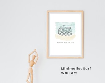 Surf Van Print, Minimalist Coastal Art (Digital Download)