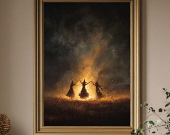 Impresión de la hoguera de brujas / Arte pagano oscuro de Halloween (archivo digital)