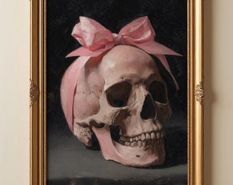 Pink Skull Art Print | Coquette Goth Wall Decor | Pastel Creepy Cute Poster