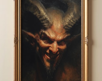 Horned Devil Portrait Print | Gothic Horror Demon Art | Dark Occult Wall Decor