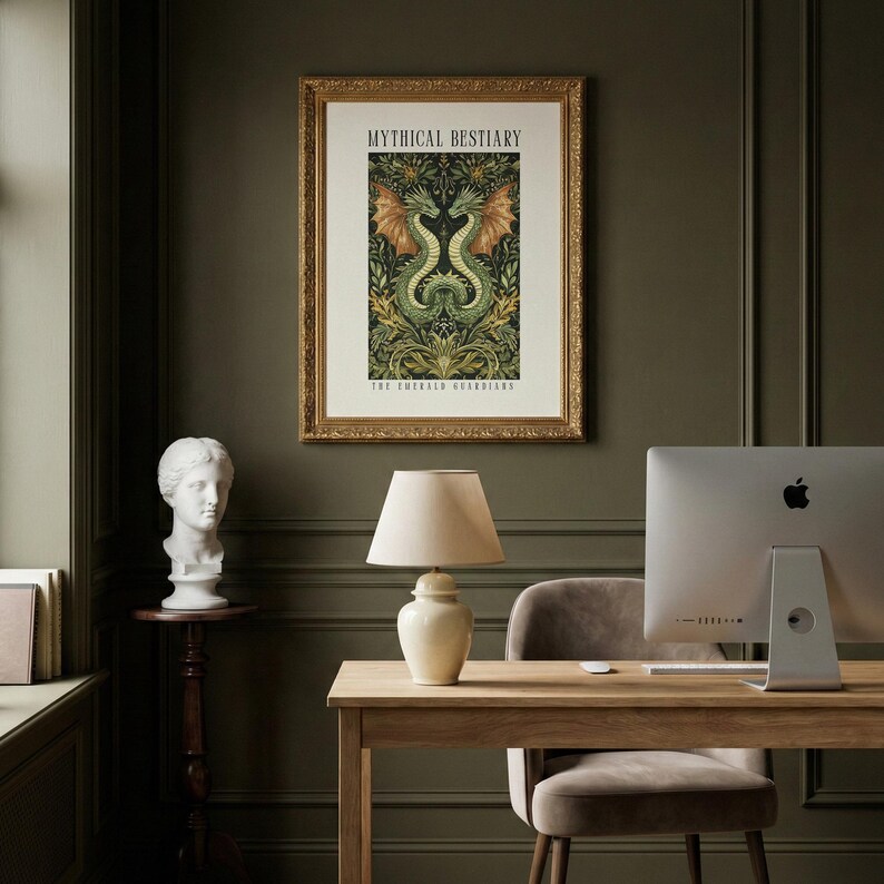 Green Dragon Bestiary Digital Poster – Mythical Creature Dark Academia ...