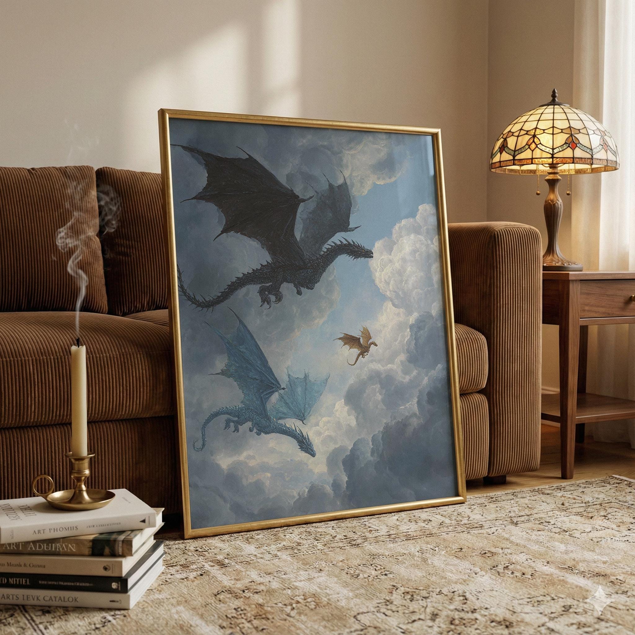 Fantasy Dragon Art Print | Book Inspired Wall Decor | Flying Dragons ...